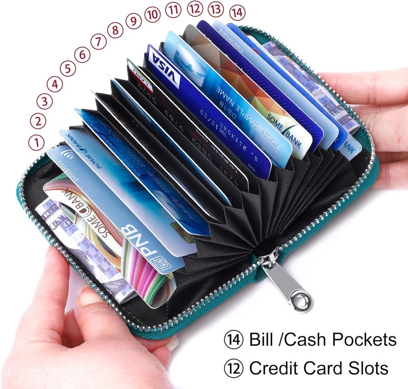 FEITH&FELLY Genuine Leather Credit Card Holder RFID Small Zipper Card Case Wallet for Women & Men - Image 2